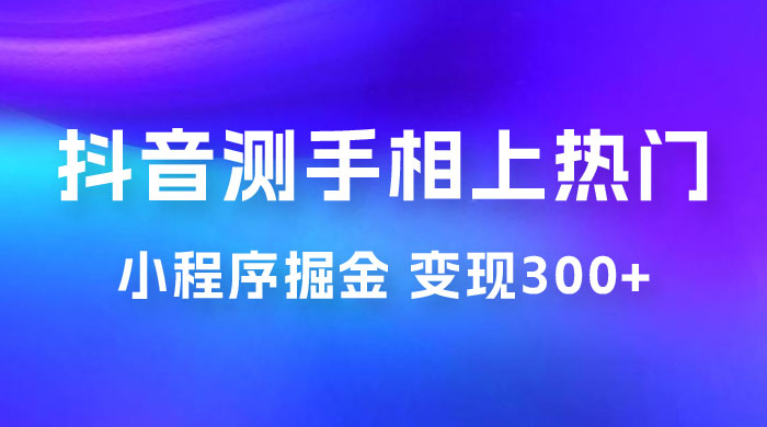 抖音小程序掘金：测手相上热门，当天见收益一小时变现 300+-项目资源网