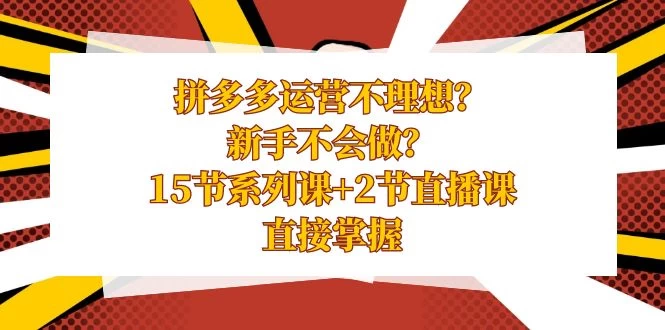 拼多多运营不理想？新手不会做？​15 节系列课+ 2 节直播课，直接掌握-项目资源网