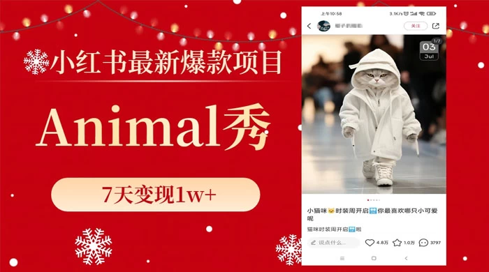 小红书最新爆款项目，Animal 秀，7天变现 1w+-项目资源网