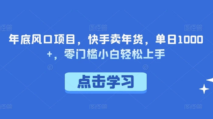 年底风口项目，快手卖年货，单日 1000+，零门槛小白轻松上手-项目资源网