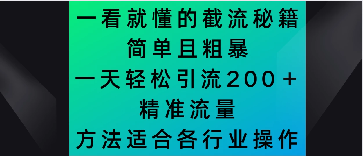 一看就懂的截流秘籍，简单粗暴，一天轻松引流200＋精准流量 方法适合各个行业操作-项目资源网