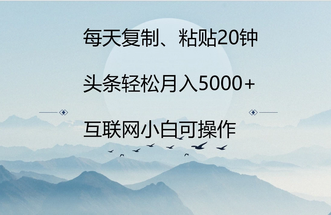 每天复制、粘贴20分钟 头条轻松月入5000+  有手就可轻松操作-项目资源网