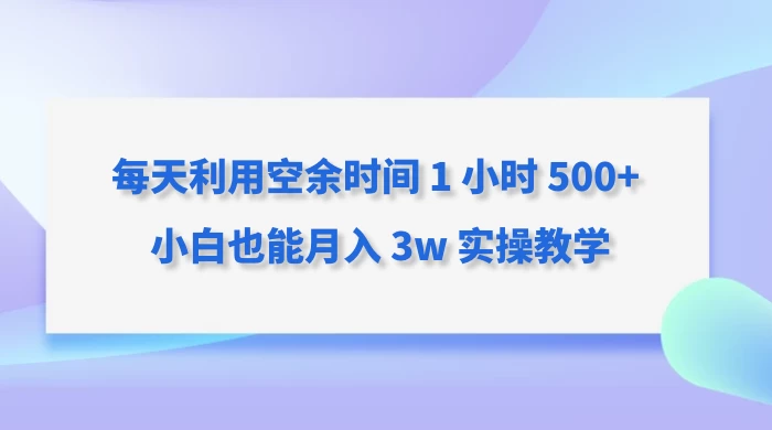 每天利用空余时间 1 小时 500+ 小白也能月入 3w 实操教学-项目资源网