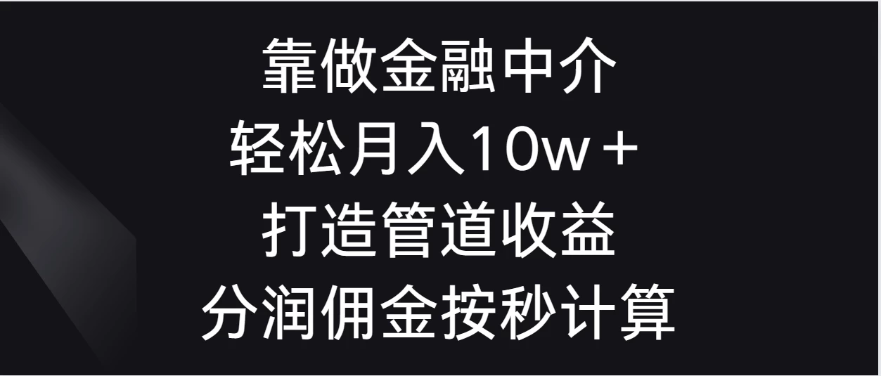 靠做金融中介，轻松月入10w＋打造管道收益，分润佣金按秒计算-项目资源网