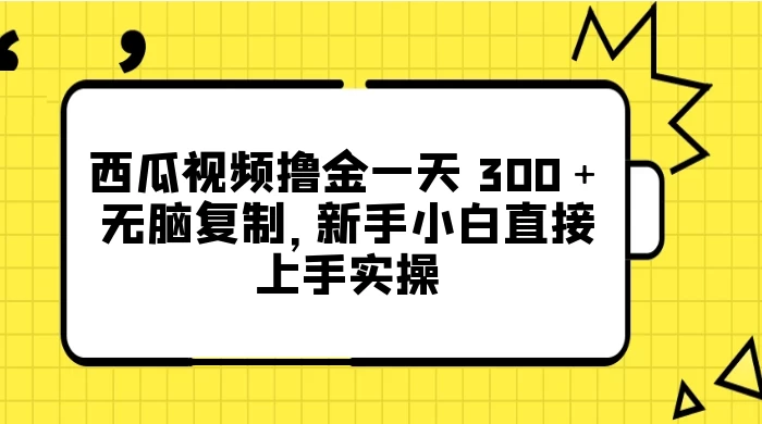 西瓜视频撸金一天 300+,无脑复制,新手小白直接上手实操-项目资源网