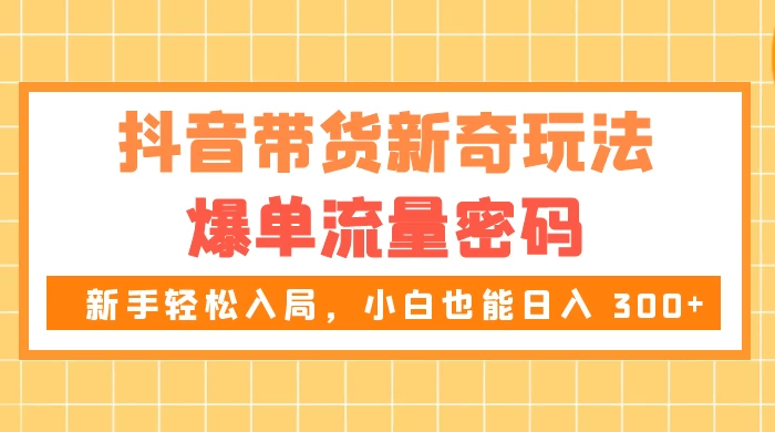抖音带货新奇玩法，爆单流量密码，新手轻松入局，小白也能日入 300+-项目资源网