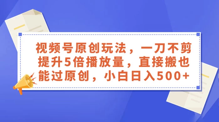视频号原创玩法,一刀不剪提升 5 倍播放量,亲测直接搬也能过原创,小白日入 500+-项目资源网