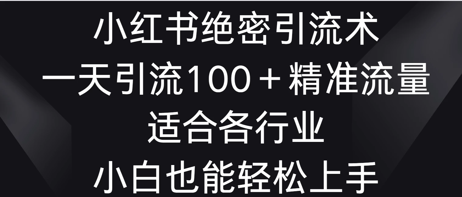 小红书绝密引流术，一天引流100＋精准流量，适合各个行业，小白也能轻松上手-项目资源网