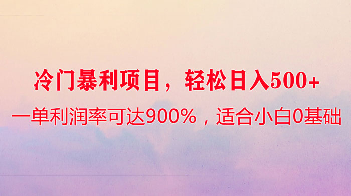 冷门暴利项目，一单利润率可达 900%，轻松日入 500+，适合小白 0 基础-项目资源网